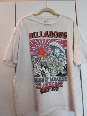 Billabong White Tee with Pink, Orange and Teal Graphic